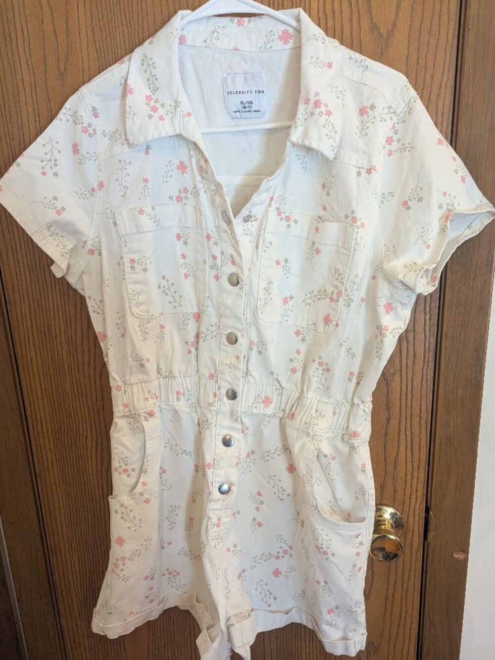 Celebrity Pink Shorts Romper One Piece Floral Pockets Casual Trendy-Junior XL
